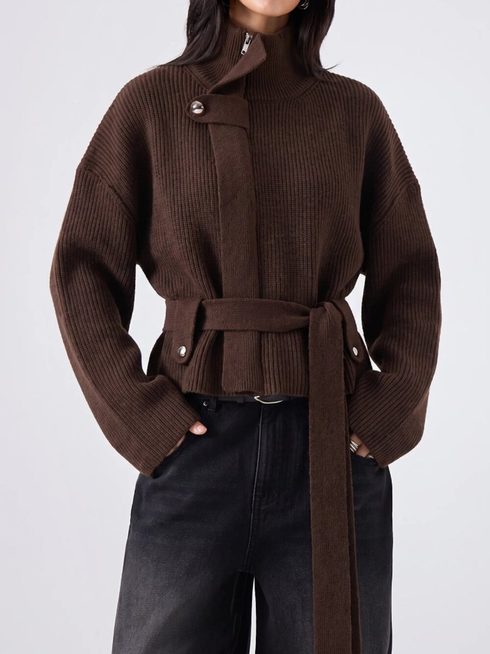 Chocolate Brown Casual Women's Cardigan - Picture 1 of 7